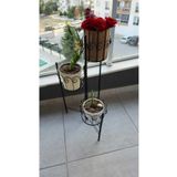 3 Hazneli Metal Bitki Standı / Çiçeklik - 18 cm Saksı Uyumlu - Siyah
