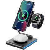 3-in-1 Kablosuz Şarj Standı, Telefon Saat Kulaklık için, Ayarlanabilir Açılı, LED Işıklı, Gri iPhone ile Uyumlu-Watch ile Uyumlu-Airpods