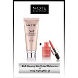 3 In 1 Tinted Ton Eşitleyici 50 Spf Krem & Drop Highlighter 01 Likit Aydınlatıcı Makyaj Seti - Nude Pink