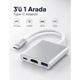 3 In 1 Type-C Hub Çoklayıcı - HDMI ve USB 3.0 Şarj Dönüştürücü