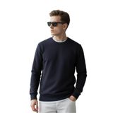 3 Iplik Pamuklu Erkek Sweatshirt Relax Fit Basic Bisiklet Yaka Yumuşak Tuşe (Lacivert, 2XL)