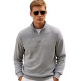 3 Iplik Pamuklu Erkek Sweatshirt Relax Fit Fermuarlı Dik Yarım Yaka Yumuşak Tuşe (Gri, 2XL)