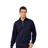3 Iplik Pamuklu Erkek Sweatshirt Relax Fit Fermuarlı Dik Yarım Yaka Yumuşak Tuşe (Lacivert, 2XL)