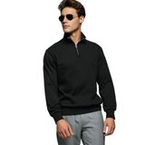 3 Iplik Pamuklu Erkek Sweatshirt Relax Fit Fermuarlı Dik Yarım Yaka Yumuşak Tuşe (Siyah, 2XL)