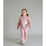 3 Iplik Şardonlu Peluş Labubu 2 Kafa Nakış Detaylı Toz Pembe Kız Çocuk Takımı - 3 Yaş