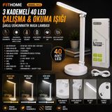 3 Kademeli 40 Led Çalışma Okuma Işığı Şarjlı Dokunmatik Çalışma Masa Lambası