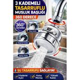 3 Kademeli Musluk Başlığı 360° Döner Tasarruflu Perlatör Su Tasarruf Aparatı Krom Uyumlu