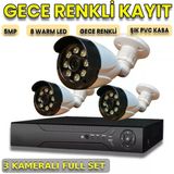 3 Kameralı 8 Warm Ledli 1080P Plastik Kasa Güvenlik Kamera Seti
