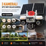 3 Kameralı Ptz Solar Wifi Kablosuz Güvenlik Kamerası Avenir Av-S264w Güneş Enerjili