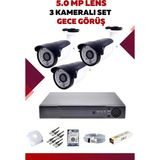 3 Kameralı Set - 5mp Sony Lensli Full Hd Gece Görüşlü Güvenlik Kamerası Sistemi - WG5IR4VRH6 - Renk