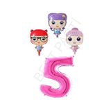 3 Karakter Bebek ve Fuşya Pembe Rakam Folyo Balon Seti Yaş 5