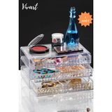 3 Kat Çekmeceli Lüx Makyaj Organizer, Dolap Düzenleyici - Ahşap - Bej - Siyah