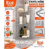 3 Katlı 5 mm Metal Banyo Şampuanlığı - Metalik