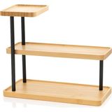 3 Katlı Bambu Mutfak Rafı, Metal Ayaklı, Doğal Bambu ve Siyah Renk, Modern Tasarım, 32.5X28X15.5 Cm, Mutfak Düzenleyici, Tezgah Üstü Depolama Standı - 0,1 kg