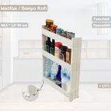 3 Katlı Beyaz Mutfak Rafı Tekerlekli Organizer Dar Banyo Düzenleyici - Çok Renkli - Genel