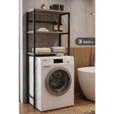 3 Katlı Çamaşır Makinesi Üstü Raf Siyah-Ahşap | Banyo Düzenleyici Çok Amaçlı Deterjan Ve Havlu Rafı