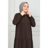 3 Katlı Çocuk Ferace - Kahverengi - 7 Yaş