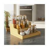 3 Katlı Doğal Bambu Baharatlık Rafı | Çok Amaçlı Mutfak ve Banyo Düzenleyici | Merdiven Tipi Tezgah Üstü Organizer | 24X22X11 cm - standart