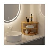 3 Katlı Doğal Bambu Köşe Rafı - Tezgah Üstü Mutfak ve Banyo Düzenleyici | Baharatlık, Kavanoz ve Dekoratif Rafı (24.5X24.5X23 Cm) - standart