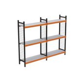 3 Katlı Duble Dekoratif Midi Rack - Ekonomik Depo,Arşiv, Kiler Rafı Siyah-Turuncu 46X180 Cm 100 Cm