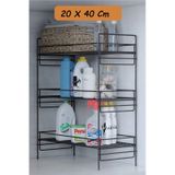 3 Katlı Evye Tezgah Altı Raf Banyo Mutfak Dolabı Çok Amaçlı Düzenleyici Deterjanlık Organizer 20x40 Siyah