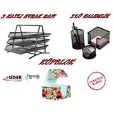3 KATLI METAL EVRAK RAFI + KALEMLİK SETİ + KÜP NOT KAĞIDI