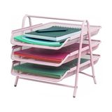3 Katlı Metal Evrak Rafı, Masa Üstü A4 Dosya Düzenleyici, Pembe Renk - 1 - 0