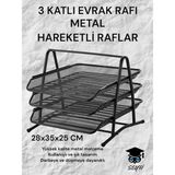 3 Katlı Metal Evrak Rafı Siyah Renkli Hareketli Raflar 28x35x25 CM Kullanışlı Tasarım