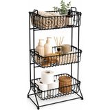 3 Katlı Metal Sepet Organizer Düzenleyici, Banyo Mutfak Kiler Için Çok Amaçlı Siyah Tel Raf, Ayaklı Depolama Saklama Standı, Havlu Erzak Deterjan Düze - Çok Renkli - Standart