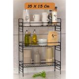 3 Katlı Mutfak Rafı Banyo Dolabı Çok Amaçlı Düzenleyici Baharatlık Masa Üstü Tezgah Raf Organizer 35x15 Siyah