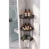 3 Katlı Ömür Boyu Paslanmaz%100 Alüminyum Siyah Renk Banyo Köşe Rafı-Duş Şampuanlık Organizer 58x28x25cm