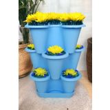 3 Katlı Şanslı Yonca Tasarımlı Dekoratif Saksı Seti, 26.5 x 26.5 cm, Çiçek ve Bitki Sebze Yetiştirme, Bahçe Salon Mutfak Saksı Seti (Açık Mavi)