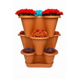 3 Katlı Şanslı Yonca Tasarımlı Dekoratif Saksı Seti, 26.5 x 26.5 cm, Çiçek ve Bitki Sebze Yetiştirme, Bahçe Salon Mutfak Saksı Seti (Koyu Kahverengi)