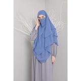 3 Katlı Sufle Khimar Hijap Tesettür Hazır Şal - 00404 Mavi - Standart