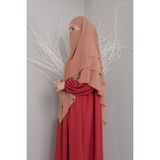 3 Katlı Sufle Khimar Hijap Tesettür Hazır Şal - Açık Taba - Standart