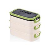 3 Katlı Taşınabilir Yemek Kabı, Lunch Box, Diyet Beslenme Kutusu, Çatal Kaşık Dahil, Bpa Içermez 19 x 16,5 x 11,5 cm (Yeşil) - 0,5 x 7 cm