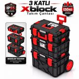 3 Katlı Tekerlekli Takım Çantası Seti 3'Lü Modüler Alet Organizeri Çekçekli Taşıma Kollu Ip55 Toz Su