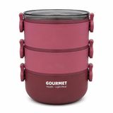 3 Katlı Yemek Termosu, Sızdırmaz Beslenme Kabı, Bölmeli Yemek Saklama Kabı, Pembe Taşınabilir Lunch Box Yuvarlak