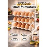 3 Katlı Yumurta Rafı 30 Bölmeli Buzdolabı Düzenleyici Raf Tezgah Ve Dolap İçi Organizer 24,5x17x21cm Beyaz