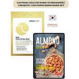 3 Katmanlı Gold Göz Maske ve Nemlendirici, Yumuşatıcı, %100 Pamuk Badem Maske Seti