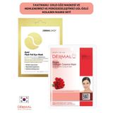 3 Katmanlı Gold Göz Maskesi ve Nemlendirici Ve Pürüzsüzleştirici Gül Özlü Kolajen Maske Seti
