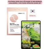 3 Katmanlı Rose Gold Göz Maske ve Nem Bombası, Canlandırıcı, %100 Pamuk Spirulina Maske Seti