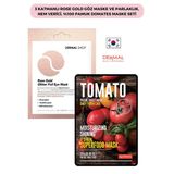 3 Katmanlı Rose Gold Göz Maske Ve Parlaklık, Nem Verici, %100 Pamuk Domates Maske Seti