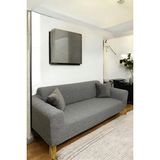 3 Kişilik Jakarlı Çubuk Desen Lastikli Koltuk Kılıfı Çekyat Koltuk Örtüsü Streç Esnek Kanepe Kılıfı - 180 x 230 cm - Gri