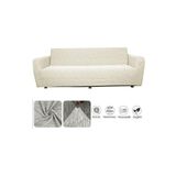 3 Kişilik Jakarlı Düz Desen Lastikli Koltuk Kılıfı Çekyat Koltuk Örtüsü Streç Esnek kanepe kılıfı krem 180 x 230