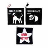 3 Kitap Siyah-Beyaz Evcil, Vahşi Hayvanlar Ve Bebek Kumaş Sessiz Kitap T060 T137 T138 - Bez Kitap