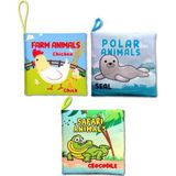 3 Kitap Tox İngilizce Çiftlik Hayvanları , Kutup ve Safari Hayvanları Kumaş Sessiz Kitap E119 E125 E130 - Bez Kitap , Eğ