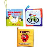 3 Kitap Tox İngilizce Çiftlik Hayvanları, Taşıtlar ve Meyveler Kumaş Sessiz Kitap E119 E132 E126 - Bez Kitap , Eğitici O
