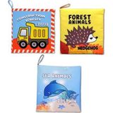 3 Kitap Tox İngilizce Deniz Canlıları , Orman Hayvanları ve İş Makinaları Kumaş Sessiz Kitap E118 E122 E127 - Bez Kitap