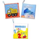 3 Kitap Tox İngilizce Rakamlar , İş Makineları ve Deniz Canlıları Kumaş Sessiz Kitap E118 E122 E128 - Bez Kitap